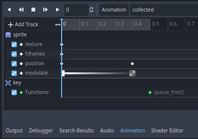 Animação da chave com o nó AnimationPlayer